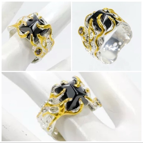 Natural spinel solid sterling silver ring 7.5